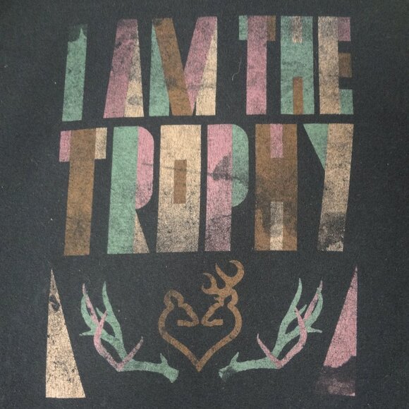 BROWNING RIFLES I AM THE TROPHY HEART DEER HEADS BLACK LARGE WOMENS T-SHIRT K792 - Picture 1 of 5